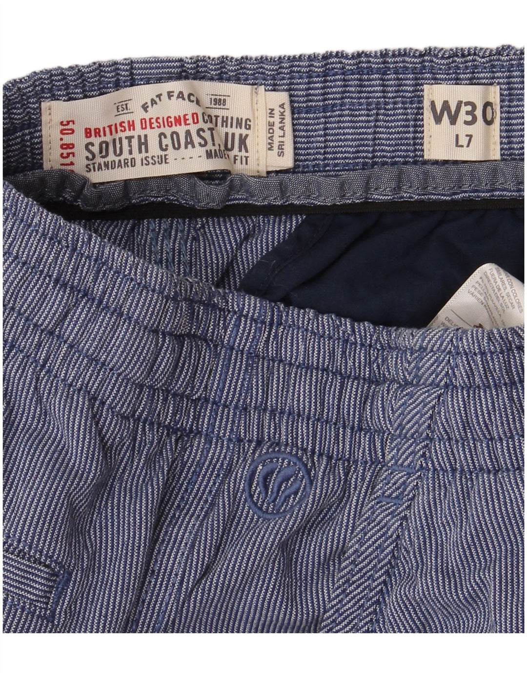 FAT FACE Mens Chino Shorts W30 Algodão Risca de Giz Azul Médio