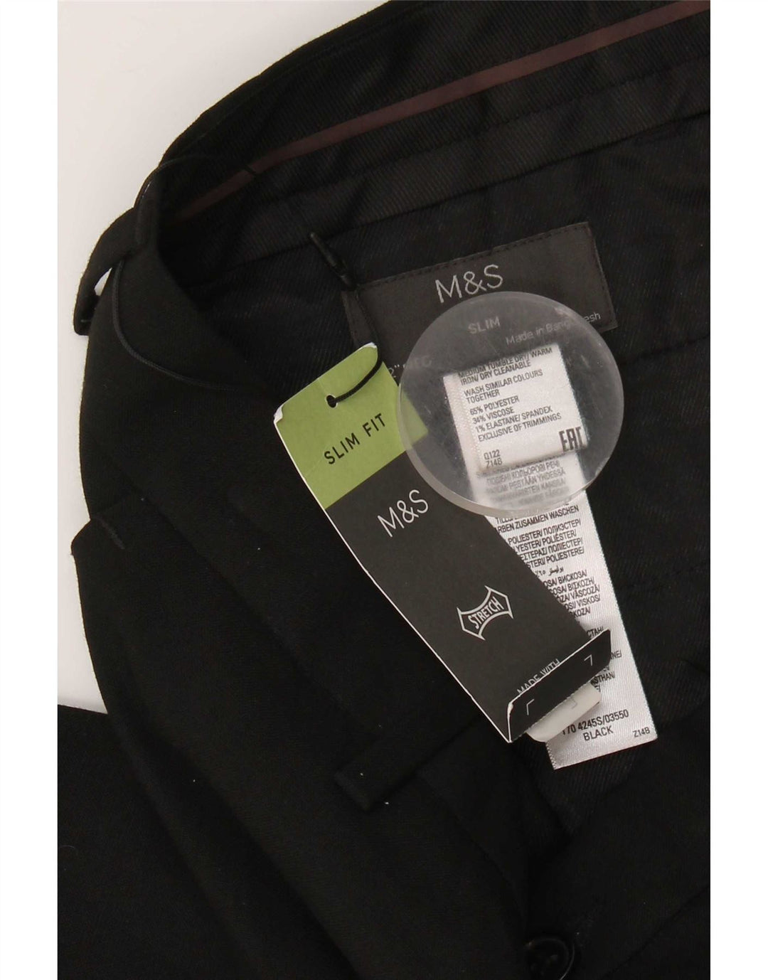 Calça Chino Masculina Slim Fit Marks & Spencer W32 L31 Poliéster Preto