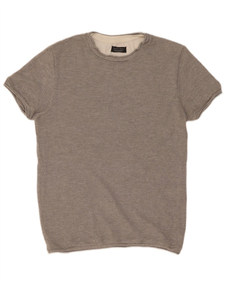 Camiseta masculina Zara Top cinza médio algodão