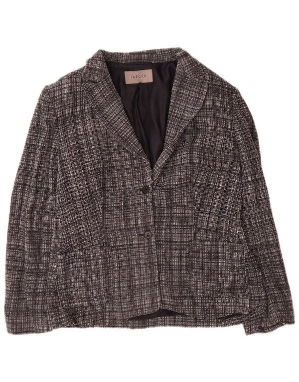 Jaeger Womens 2 Button Blazer Jacket UK 12 Medium Grey Check Wool