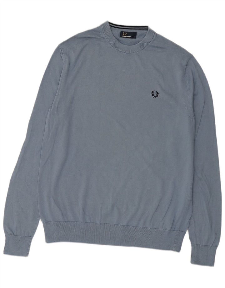 FRED PERRY Suéter masculino com gola redonda, grande algodão azul