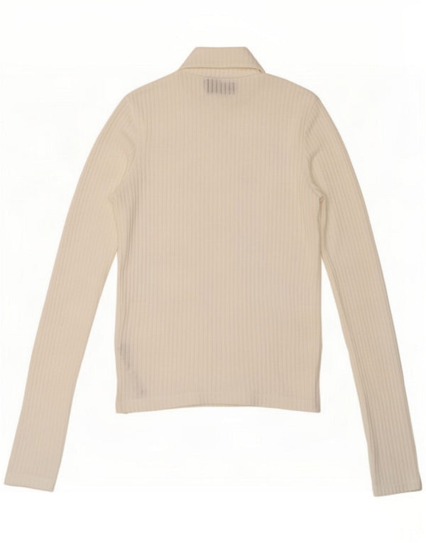 Topshop Top feminino manga longa Reino Unido 8 poliéster branco pequeno