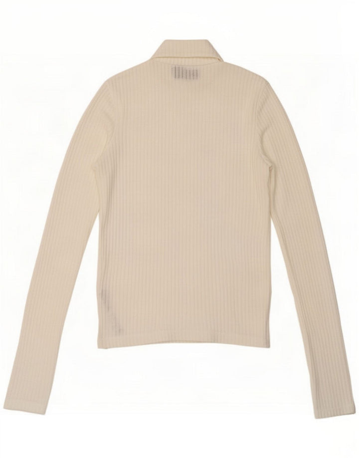 Topshop Top feminino manga longa Reino Unido 8 poliéster branco pequeno