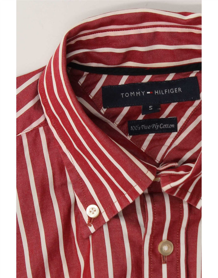 Camisa masculina Tommy Hilfiger pequena listrada vermelha de algodão