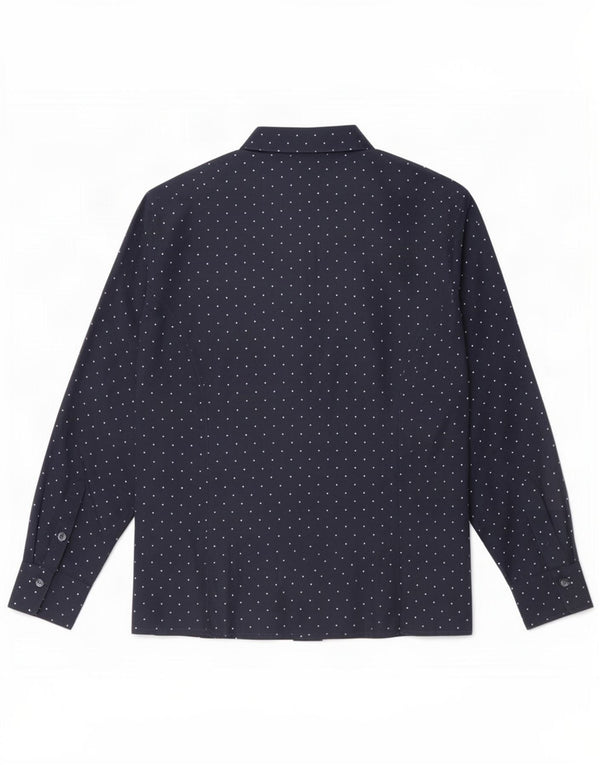 Camisa feminina vintage UK 14 médio azul marinho manchado