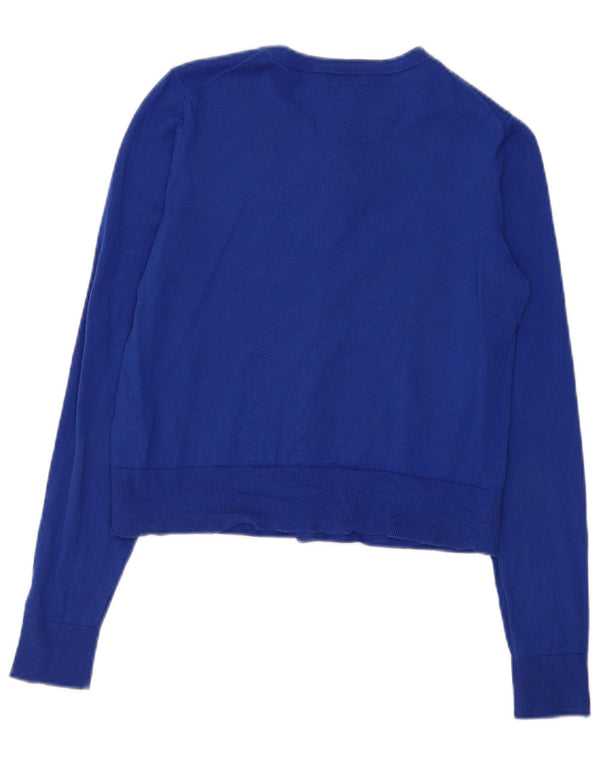 Hobbs Womens Crop Cardigan Sweater UK 12 Medium Blue Merino Wool
