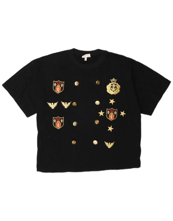 Camiseta gráfica feminina vintage Top IT 44 algodão preto médio