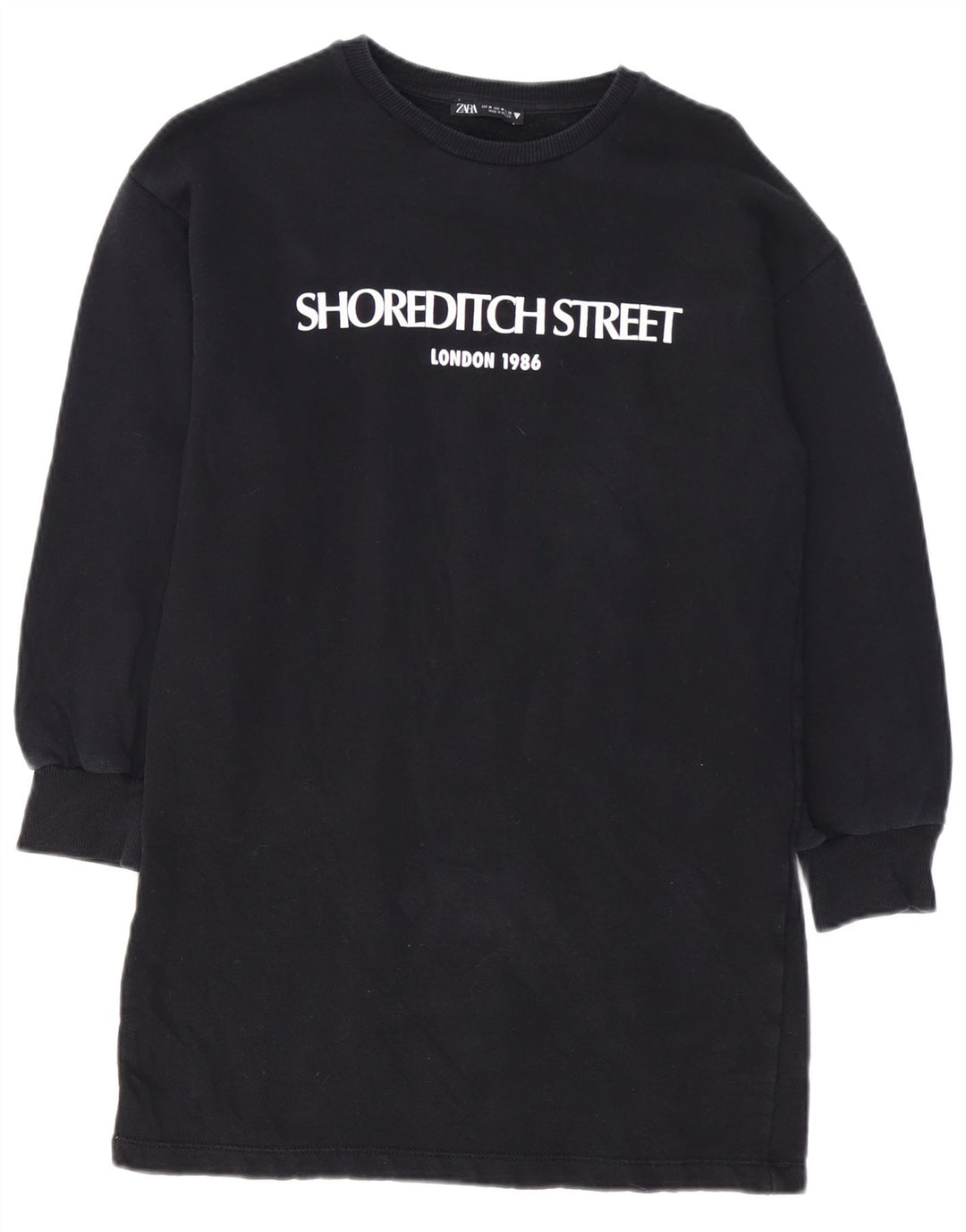 ZARA feminino gráfico moletom jumper vestido Reino Unido 14 médio algodão preto