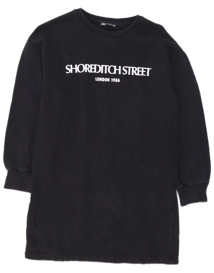 ZARA feminino gráfico moletom jumper vestido Reino Unido 14 médio algodão preto