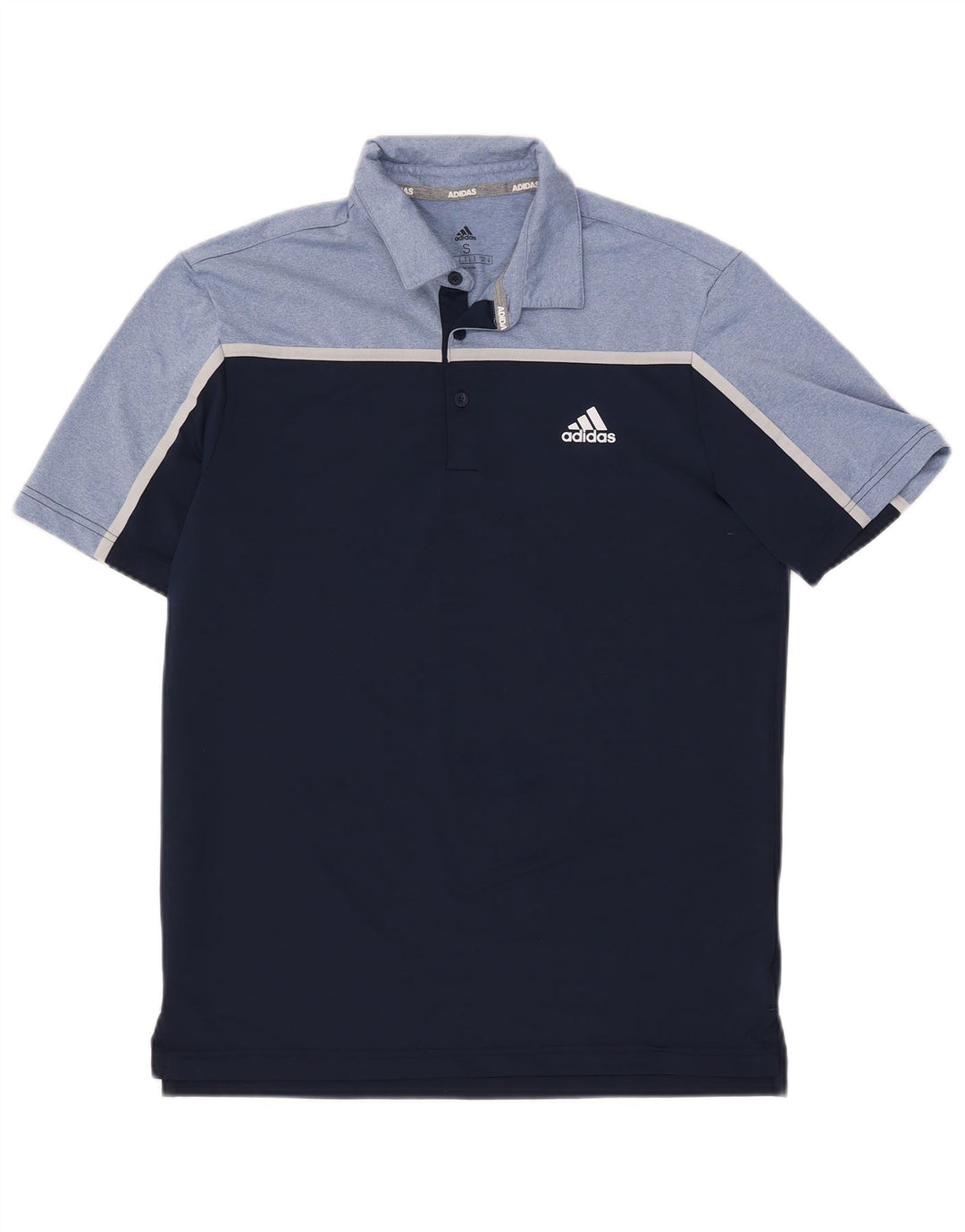 Camisa polo masculina Adidas pequena azul marinho colorblock poliéster
