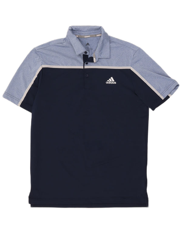 Camisa polo masculina Adidas pequena azul marinho colorblock poliéster