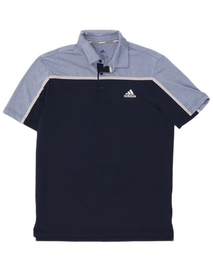 Camisa polo masculina Adidas pequena azul marinho colorblock poliéster