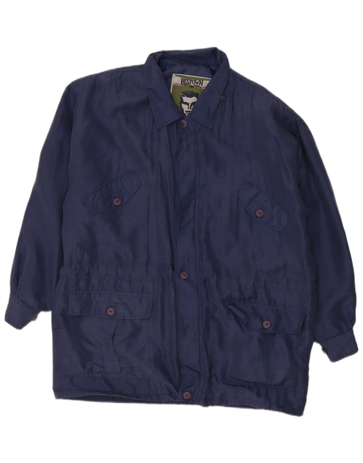 Jaqueta utilitária masculina vintage de ajuste solto Reino Unido 36 seda azul pequena