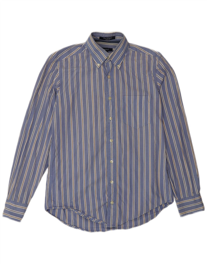 Gant Camisa masculina regular fit pequena listrada azul de algodão
