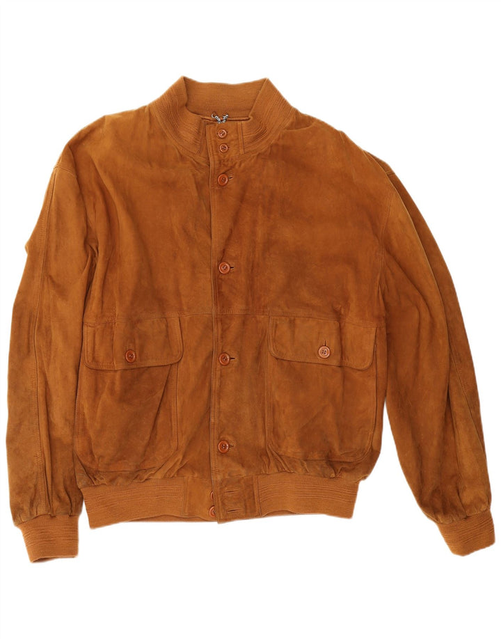 Jaqueta bomber masculina vintage de camurça IT 54 2XL couro marrom