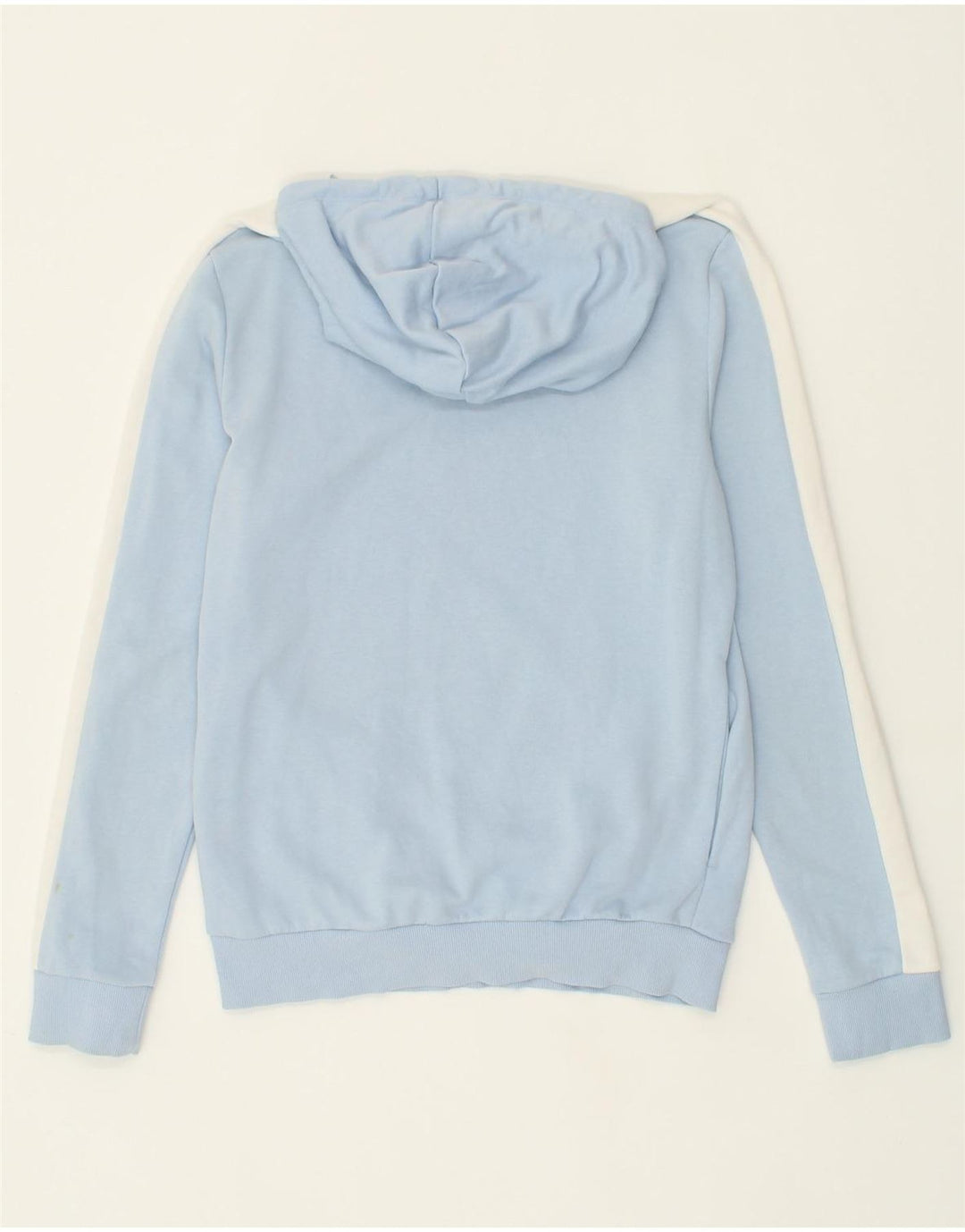 PUMA Womens Hoodie Jumper UK 12 Medium Blue Colourblock Cotton Vintage Puma and Second-Hand Puma from Messina Hembry 