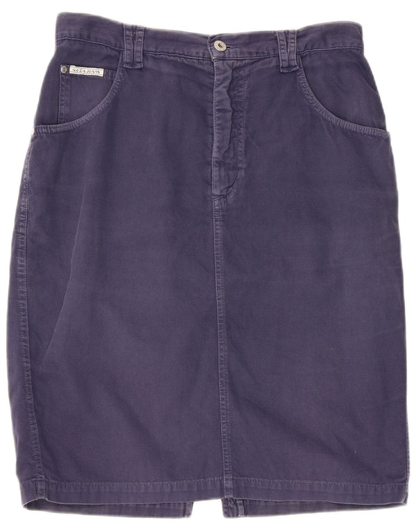 Saia jeans feminina Krizia W33 grande algodão azul marinho