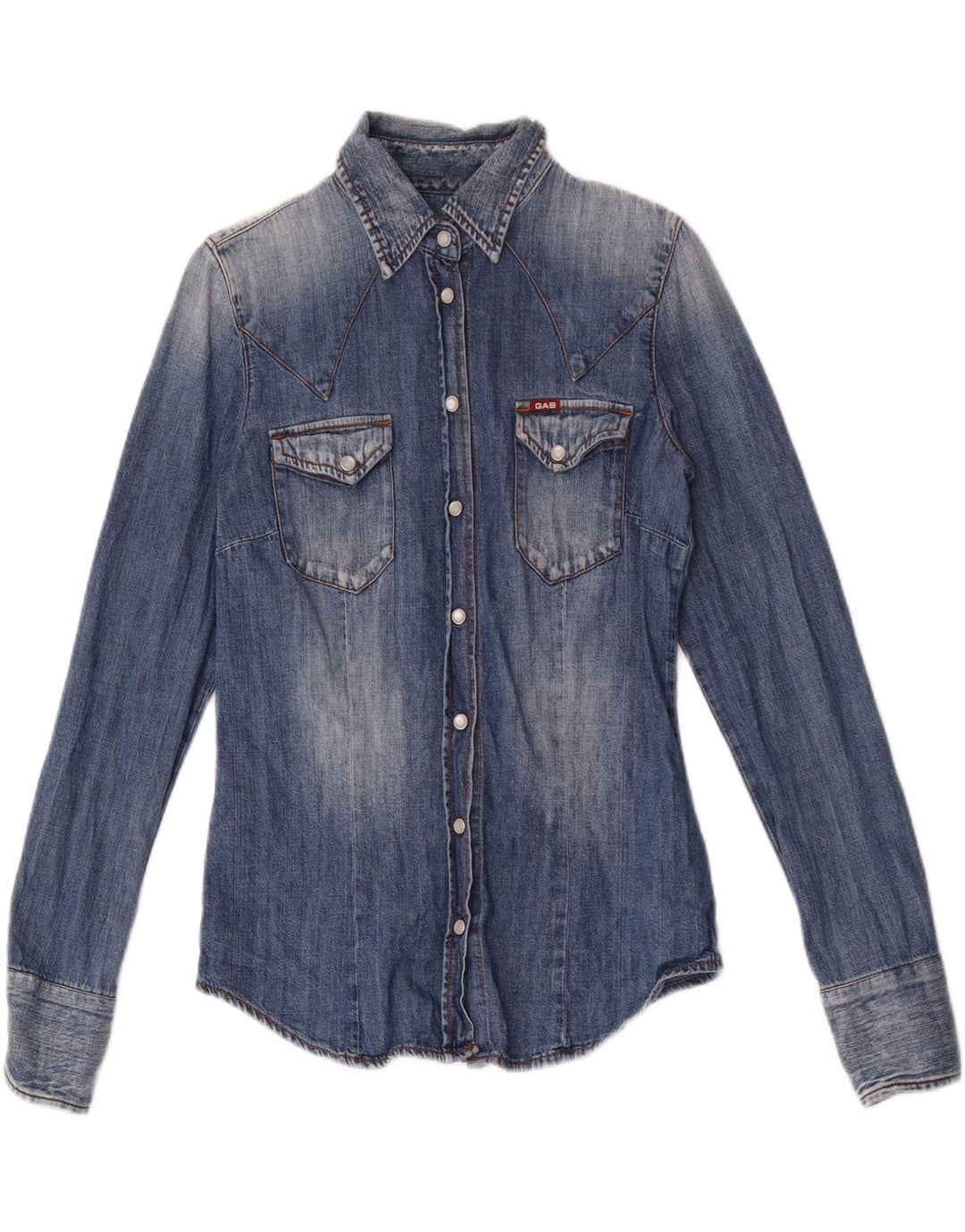 Camisa jeans feminina Gas UK 12 algodão azul médio