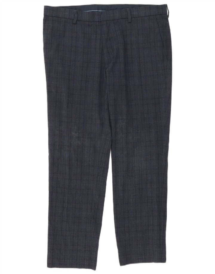 Calça masculina Marks & Spencer Slim Fit W36 L29 Azul Marinho Xadrez