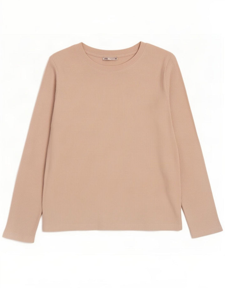 Zara Top masculino manga comprida grande poliéster bege