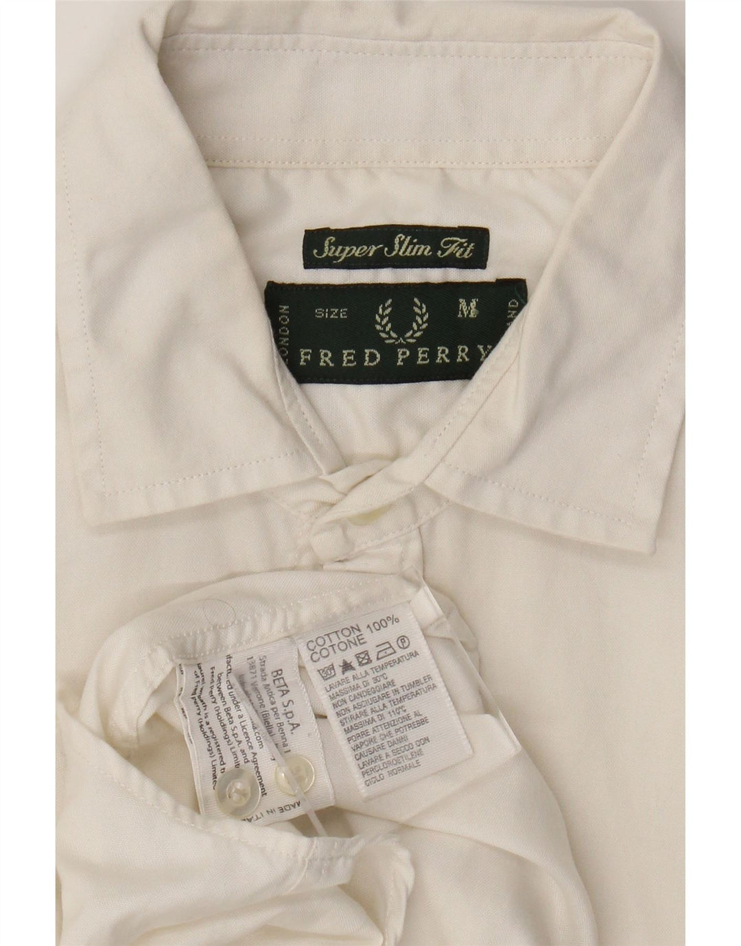 Camisa masculina extra slim fit Fred Perry de algodão branco médio