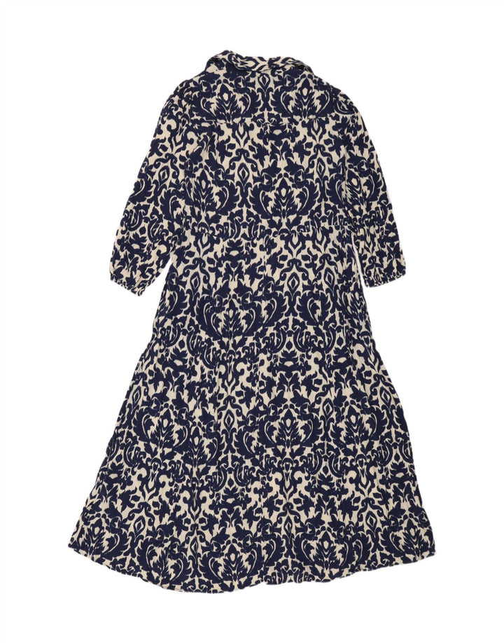 Vestido Maxi Feminino Zara Reino Unido 12 Viscose Ikat Azul Médio