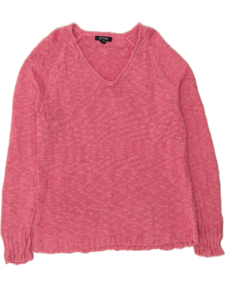 CHAPS Womens V-Neck Jumper Sweater UK 16 Large Pink Cotton Vintage Chaps and Second-Hand Chaps from Messina Hembry 