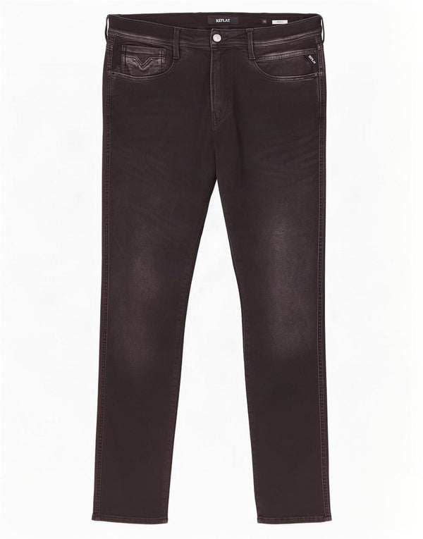 Replay Mens Anbass Slim Jeans W36 L32 Algodão Preto