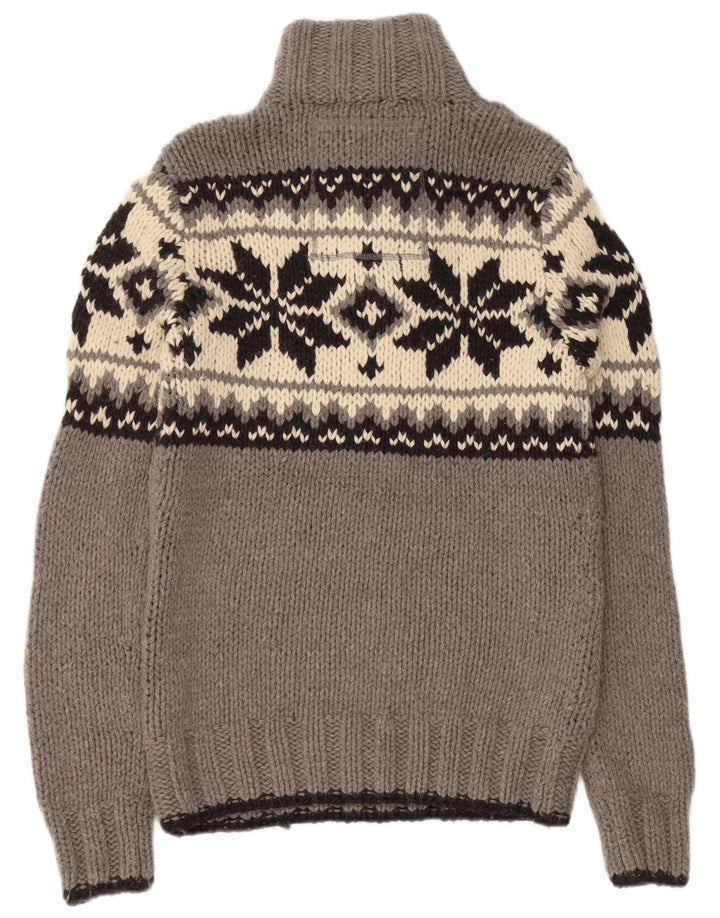 Suéter masculino SUPERDRY com gola redonda e grande lã Fair Isle cinza