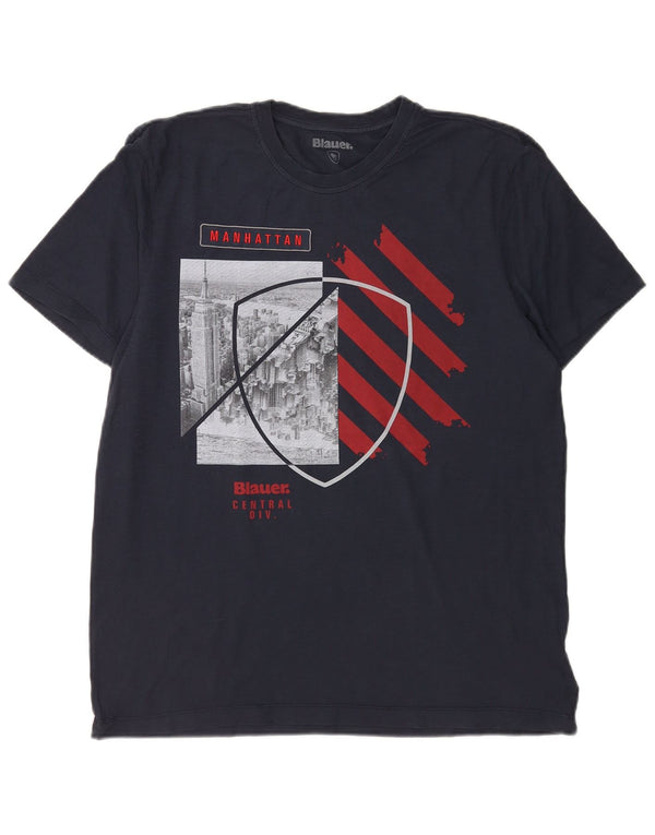Camiseta gráfica masculina Blauer Top XL algodão azul marinho