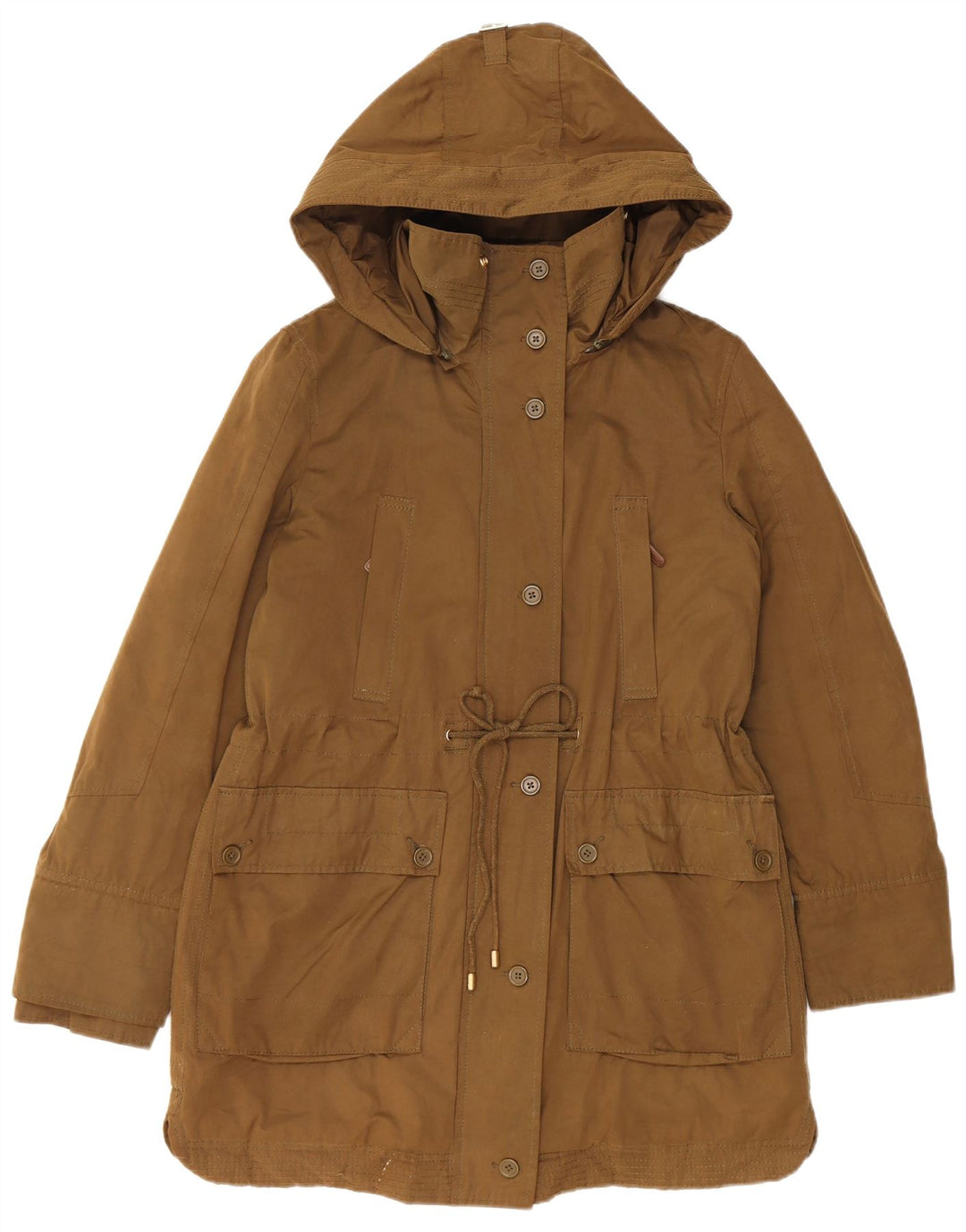 Jaqueta parka feminina com capuz Zara Reino Unido 14 algodão xadrez cáqui médio