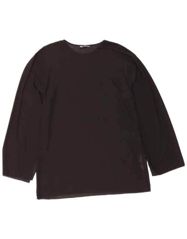 Top feminino Zara manga comprida UK 14 poliéster preto médio