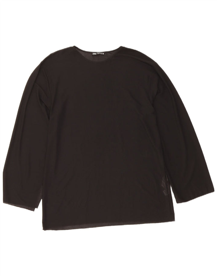 Top feminino Zara manga comprida UK 14 poliéster preto médio