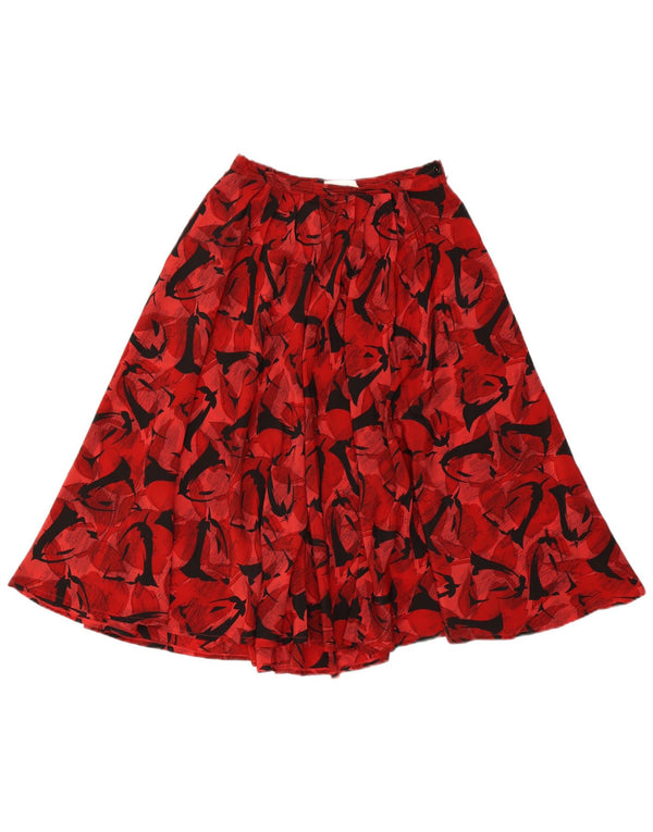 Saia plissada feminina vintage com padrão abstrato IT 42 médio W26 vermelho clássico