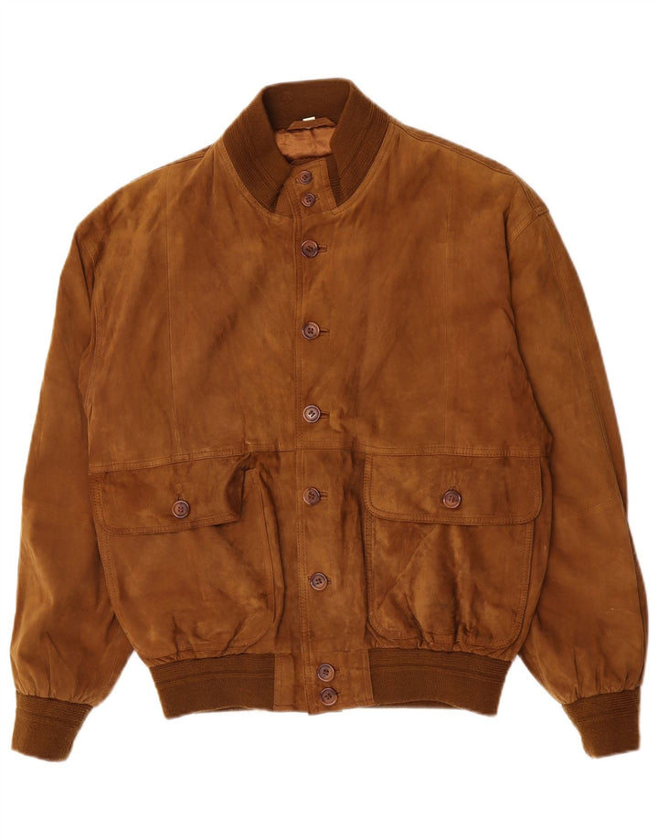 Jaqueta bomber masculina vintage de camurça IT 48 couro marrom médio