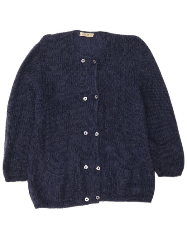 Suéter cardigã feminino Griffe UK 18 XL azul marinho mohair