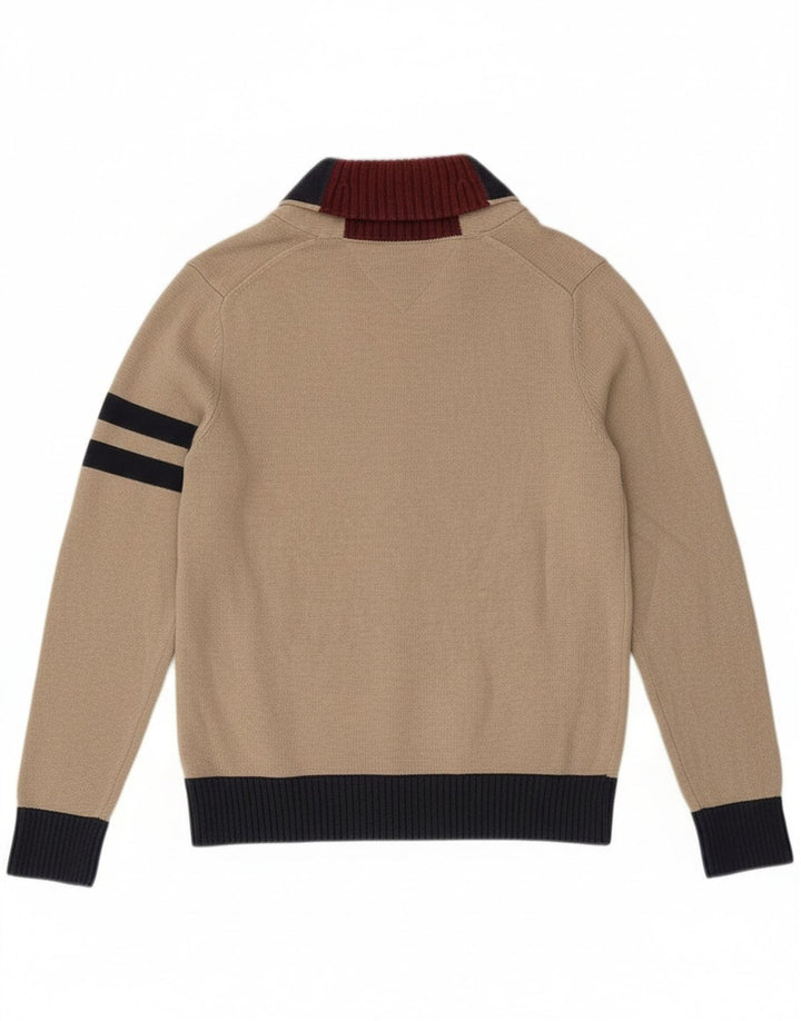 Tommy Hilfiger Suéter Cardigan Gráfico Feminino Reino Unido 10 Pequeno Bege