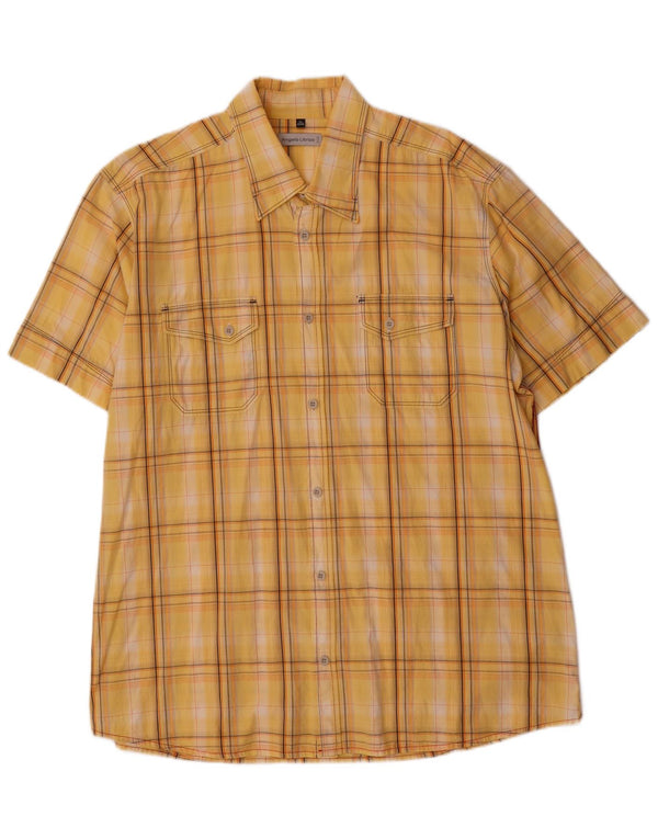 Angelo Litrico Camisa masculina de manga curta tamanho 43/44 XL algodão xadrez amarelo