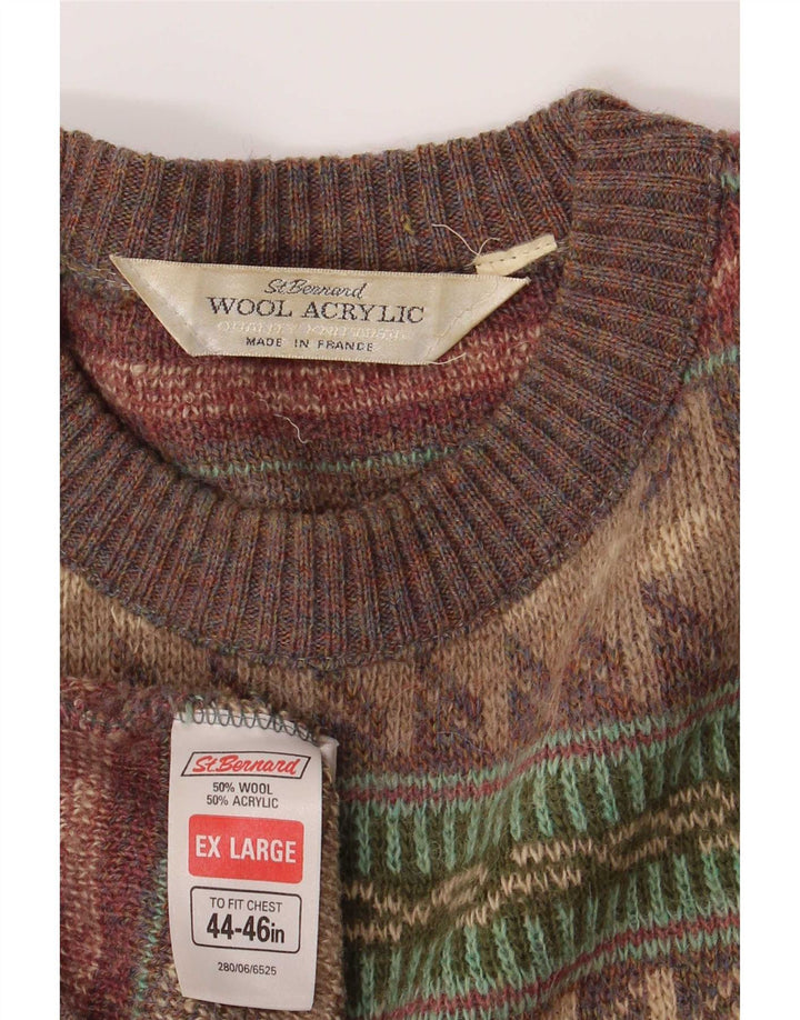 Suéter masculino St. Bernard com gola redonda XL de lã geométrica multicolorida