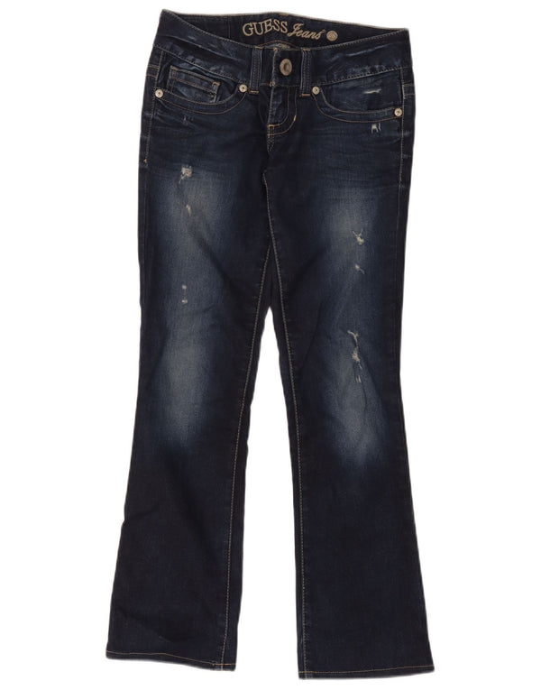 Guess Jeans femininos desgastados com bootcut W28 L28 algodão azul marinho