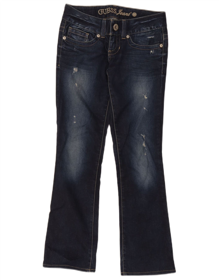 Guess Jeans femininos desgastados com bootcut W28 L28 algodão azul marinho