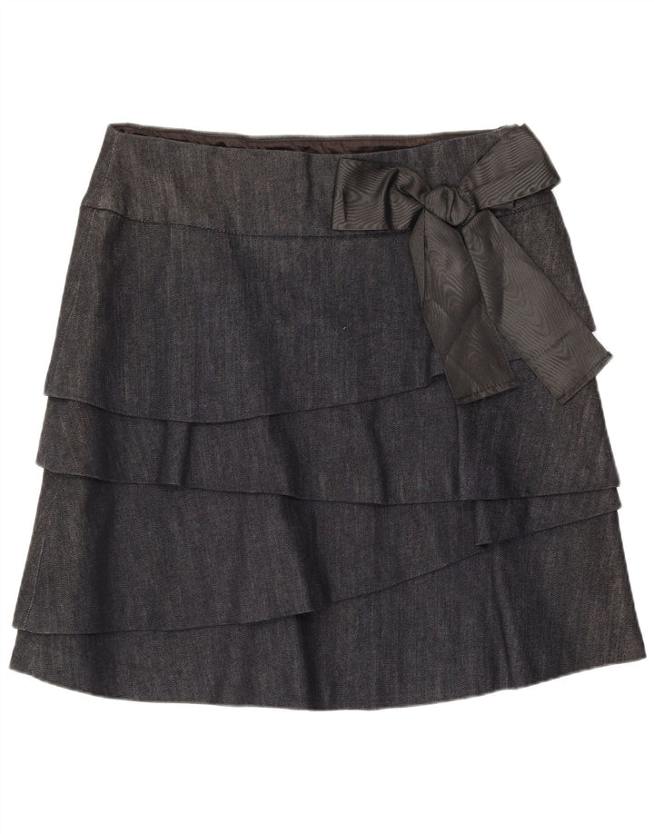 Max & Co. Mini saia feminina em camadas Reino Unido 12 médio W32 algodão azul marinho