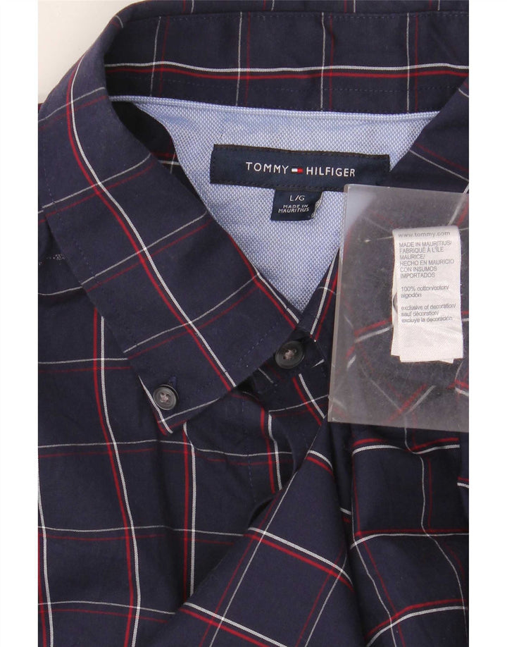 Camisa masculina Tommy Hilfiger grande algodão xadrez azul marinho