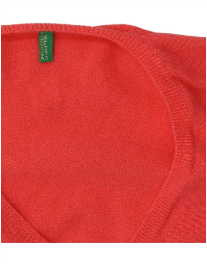 Suéter feminino Benetton com decote em V UK 12 rosa médio