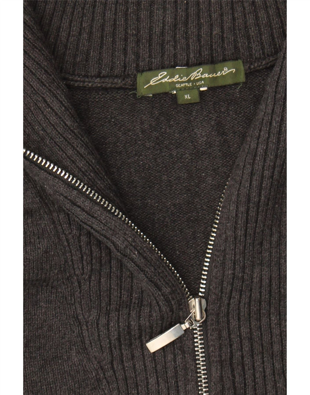 EDDIE BAUER Womens Zip Neck Jumper Sweater UK 18 XL Grey Cotton Vintage Eddie Bauer and Second-Hand Eddie Bauer from Messina Hembry 