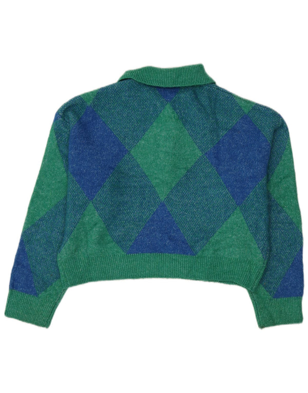 Zara Suéter feminino oversized com gola polo, Reino Unido 14, grande, verde, retrô