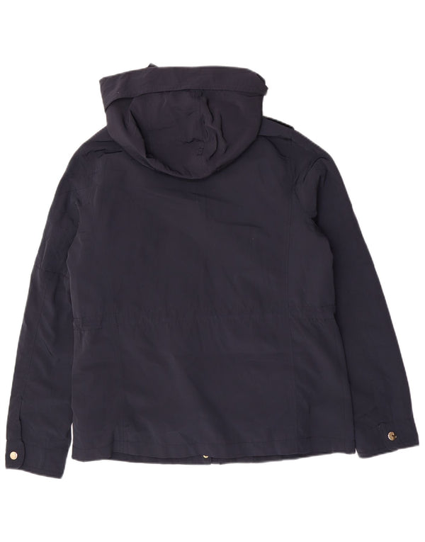 Jaqueta bomber militar com capuz feminino Zara Reino Unido 14 poliéster azul marinho médio