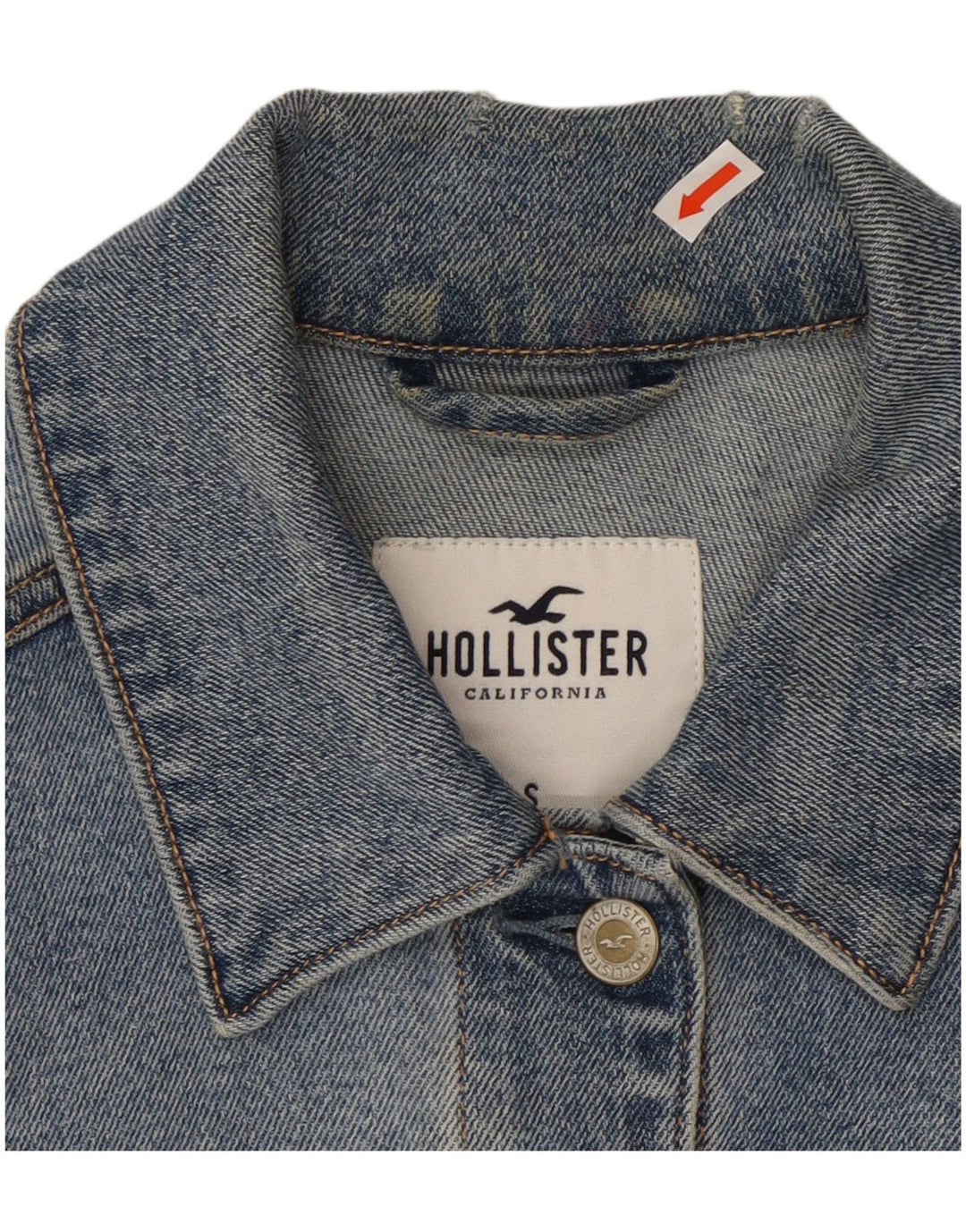 Jaqueta jeans feminina HOLLISTER desgastada Reino Unido 10 algodão azul pequeno