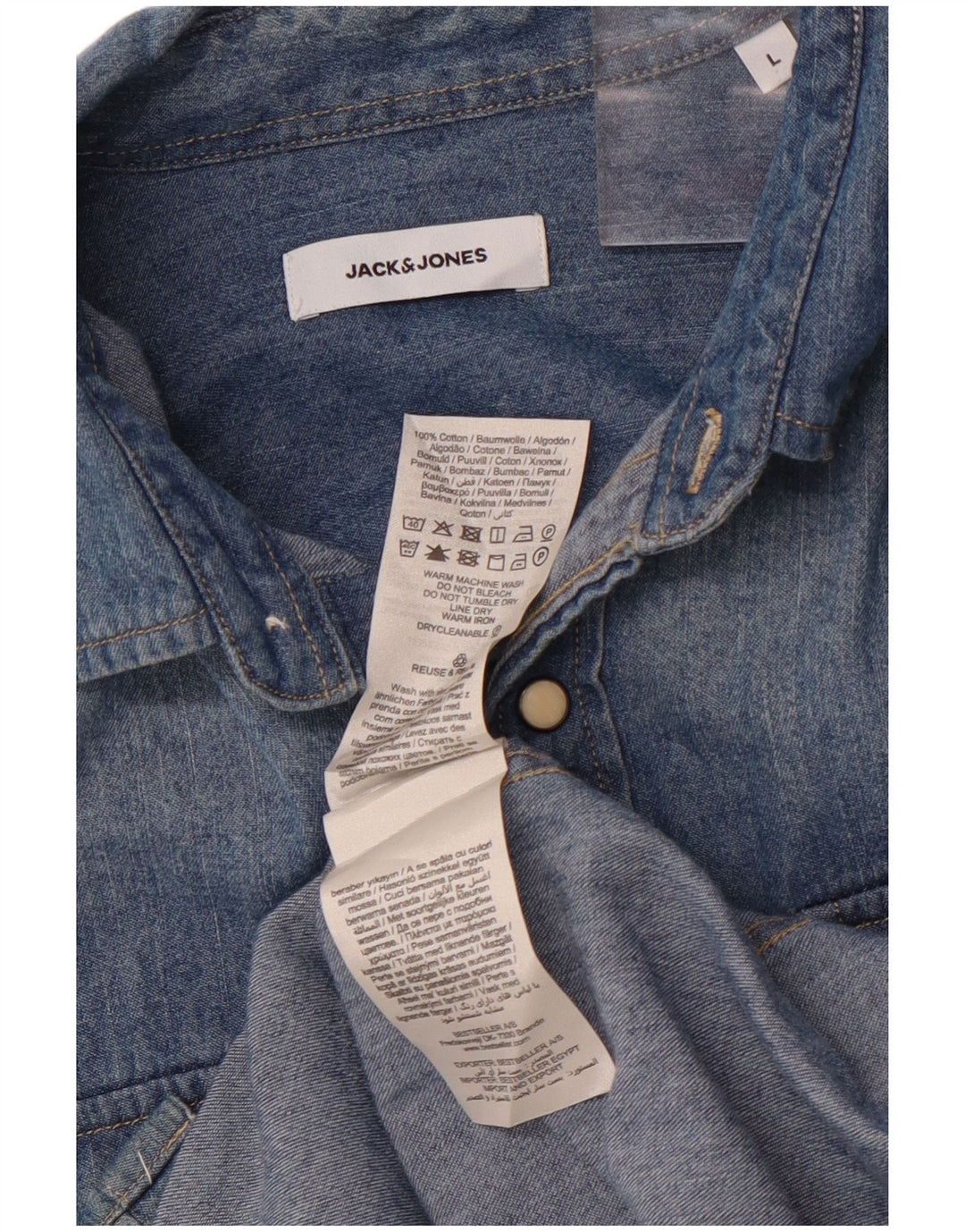 Camisa jeans masculina JACK & JONES grande algodão azul