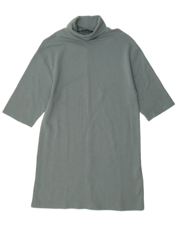 Vestido feminino Zara manga 1/2 manga UK 14 algodão azul médio